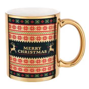 Merry Christmas Vintage, Mug ceramic, gold mirror, 330ml