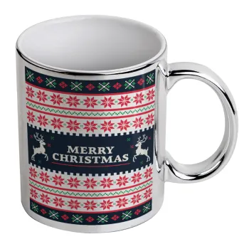 Merry Christmas Vintage, Κούπα κεραμική, ασημένια καθρέπτης, 330ml