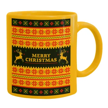 Merry Christmas Vintage, Κούπα, κεραμική κίτρινη, 330ml