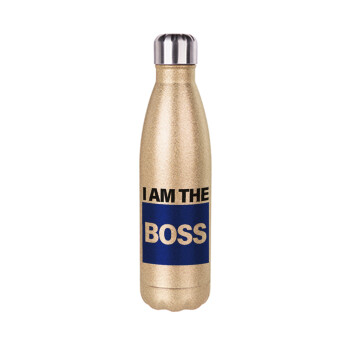 I am the Boss, Μεταλλικό παγούρι θερμός Glitter χρυσό (Stainless steel), διπλού τοιχώματος, 500ml