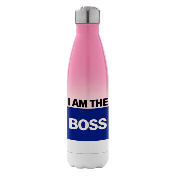I am the Boss, Μεταλλικό παγούρι θερμός Ροζ/Λευκό (Stainless steel), διπλού τοιχώματος, 500ml