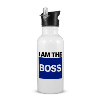 I am the Boss, Παγούρι νερού Λευκό με καλαμάκι, ανοξείδωτο ατσάλι 600ml
