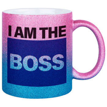I am the Boss, Κούπα Χρυσή/Μπλε Glitter, κεραμική, 330ml
