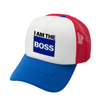 I am the Boss, Καπέλο Ενηλίκων Soft Trucker με Δίχτυ Red/Blue/White (POLYESTER, ΕΝΗΛΙΚΩΝ, UNISEX, ONE SIZE)