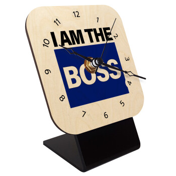 I am the Boss, Quartz Table clock in natural wood (10cm)