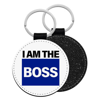 I am the Boss, Μπρελόκ Δερματίνη, στρογγυλό ΜΑΥΡΟ (5cm)