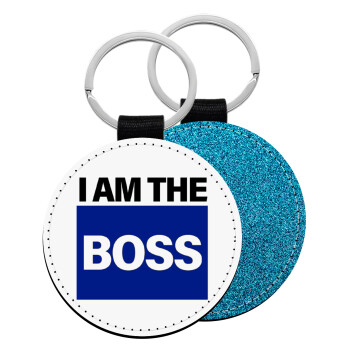 I am the Boss, Μπρελόκ Δερματίνη, στρογγυλό ΜΠΛΕ (5cm)