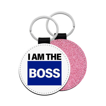 I am the Boss, Μπρελόκ Δερματίνη, στρογγυλό ΡΟΖ (5cm)