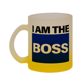 I am the Boss, Κούπα γυάλινη δίχρωμη με βάση το κίτρινο ματ, 330ml