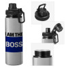 Metallic water bottle with safety cap, 850ml aluminum