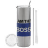 Tumbler stainless steel Silver 600ml, with metal straw & cleaning brush