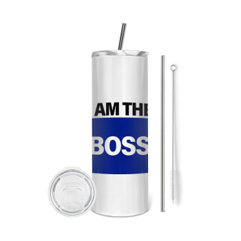 I am the Boss, Eco friendly ποτήρι θερμό (tumbler) από ανοξείδωτο ατσάλι 600ml, με μεταλλικό καλαμάκι & βούρτσα καθαρισμού