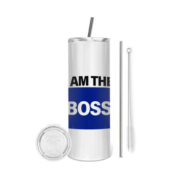 I am the Boss, Tumbler ποτήρι θερμό από ανοξείδωτο ατσάλι 600ml, με μεταλλικό καλαμάκι & βούρτσα καθαρισμού