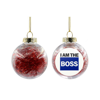 I am the Boss, Transparent Christmas tree ball ornament with red filling 8cm