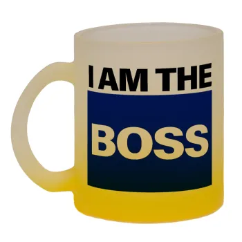 I am the Boss, Κούπα γυάλινη δίχρωμη με βάση το κίτρινο ματ, 330ml