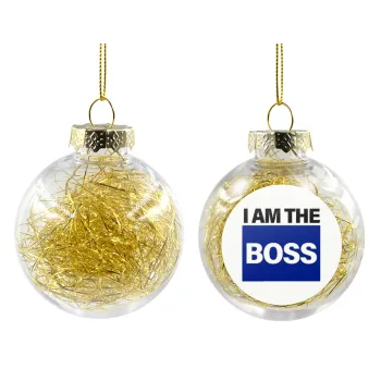 I am the Boss, Transparent Christmas tree ball ornament with gold filling 8cm