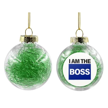 I am the Boss, Transparent Christmas tree ball ornament with green filling 8cm