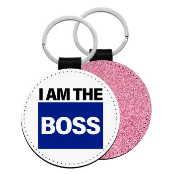 I am the Boss, Μπρελόκ Δερματίνη, στρογγυλό ΡΟΖ (5cm)