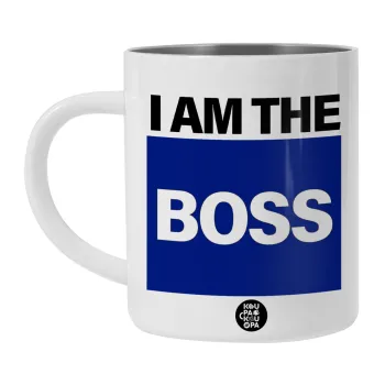 I am the Boss, Λευκή Ανοξείδωτη Μεταλλική Κούπα 450ml - Διπλού Τοιχώματος 