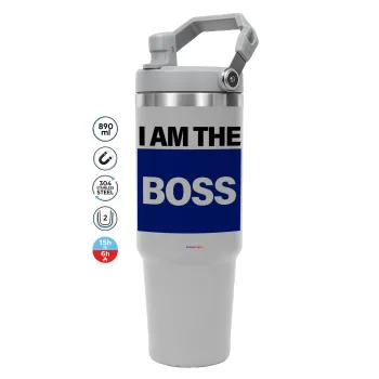 I am the Boss, GREY color, 890ml (30oz) stainless Steel Tumbler with Handle