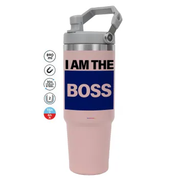 I am the Boss, Pink color, 890ml (30oz) stainless Steel Tumbler with Handle