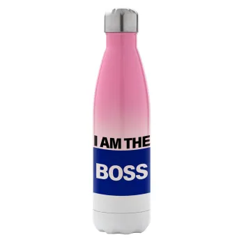 I am the Boss, Μεταλλικό παγούρι θερμός Ροζ/Λευκό (Stainless steel), διπλού τοιχώματος, 500ml