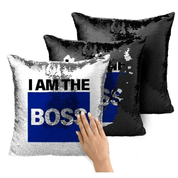 I am the Boss, Μαξιλάρι καναπέ Μαγικό Μαύρο με πούλιες 40x40cm περιέχεται το γέμισμα