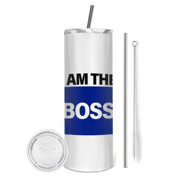 I am the Boss, Tumbler ποτήρι θερμό από ανοξείδωτο ατσάλι 600ml, με μεταλλικό καλαμάκι & βούρτσα καθαρισμού