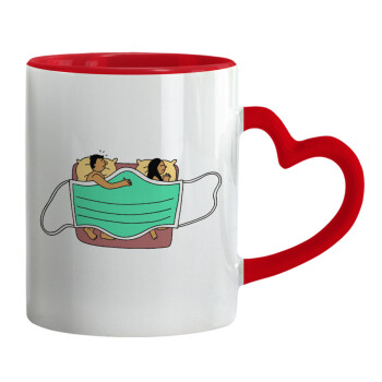 Couple in bed, Mug heart red handle, ceramic, 330ml