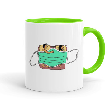 Couple in bed, Mug colored light green, ceramic, 330ml