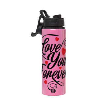 Love you forever, Metallic water bottle with safety lid, 850ml aluminum