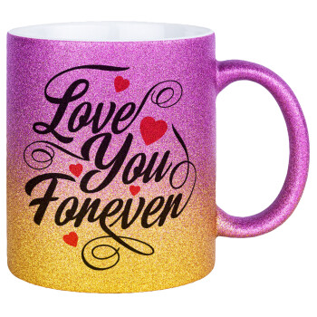 Love you forever, Κούπα Χρυσή/Ροζ Glitter, κεραμική, 330ml