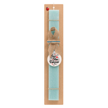 Love you forever, Easter Set, wooden keychain & aromatic flat Easter candle (30cm) (TURQUOISE)