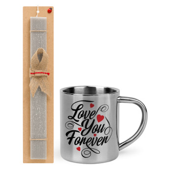 Love you forever, Easter Set, metallic thermal cup (300ml) & Easter aromatic flat candle (30cm) (GRAY)