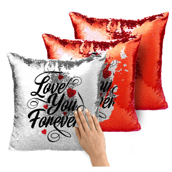 Love you forever, Μαξιλάρι καναπέ Μαγικό Κόκκινο με πούλιες 40x40cm περιέχεται το γέμισμα