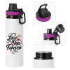 Metallic water bottle with safety lid, 850ml aluminum