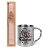 Easter Set, metallic thermal cup (300ml) & aromatic flat Easter candle (30cm) (PINK)
