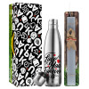Easter Set, metallic stainless thermos flask (500ml) & scented flat Easter candle (30cm) (GRAY)