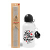 Easter Set, metallic aluminum water bottle (500ml) & aromatic flat Easter candle (30cm) (GRAY)