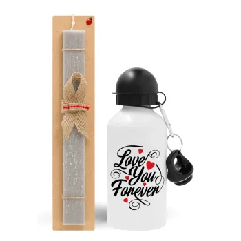 Love you forever, Easter Set, metallic aluminum water bottle (500ml) & aromatic flat Easter candle (30cm) (GRAY)