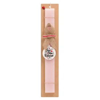 Love you forever, Easter Set, wooden keychain & scented flat Easter candle (30cm) (PINK)