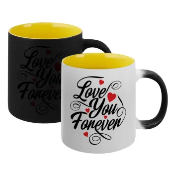 Love you forever, Κούπα Μαγική εσωτερικό κίτρινη, κεραμική 330ml που αλλάζει χρώμα με το ζεστό ρόφημα