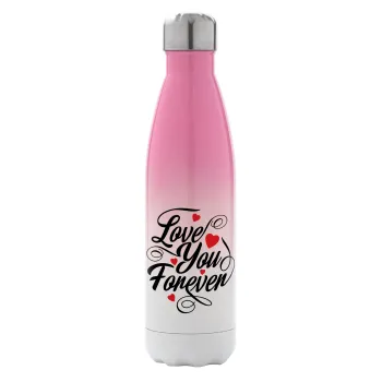 Love you forever, Metal mug thermos Pink/White (Stainless steel), double wall, 500ml