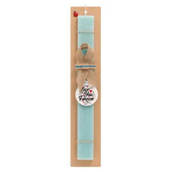 Love you forever, Easter Set, wooden keychain & aromatic flat Easter candle (30cm) (TURQUOISE)