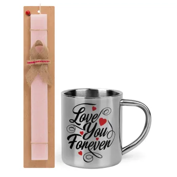 Love you forever, Easter Set, metallic thermal cup (300ml) & aromatic flat Easter candle (30cm) (PINK)