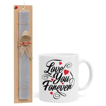 Love you forever, Πασχαλινή Λαμπάδα με Κούπα κεραμική (330ml) & κερί αρωματικό πλακέ (30cm) (ΓΚΡΙ)