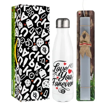 Love you forever, Easter candle, metallic white thermos bottle (500ml) & aromatic flat candle (30cm) (GRAY)