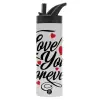 Metallic thermos bottle with straw & handle, stainless steel (Stainless steel 304), double-walled, 600ml.