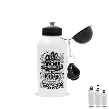 All you need is love, Metal water bottle, White, aluminum 500ml