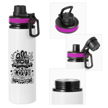 All you need is love, Μεταλλικό παγούρι νερού με καπάκι ασφαλείας, αλουμινίου 850ml